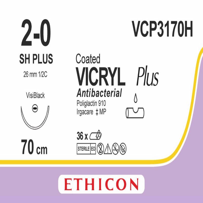 VICRYL PLUS фіолетовий 70см M3 USP2/0 одна голка JB Visiblack, тип колюча Taper Point, 26мм, 1/2 кола
